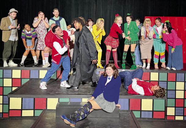Cast members, pictured from left are: (front row) Ginny Stewart; (second row) Kirby Rodman, James Coplen, and Josh Craig; (third row) Logan Jennings, Riley Herring, Aubrey Herrin, Philip Newcomer, Austin Mould, Cierra Farris, Cassidy McGovern, Emilie Lange, Maggie Sherman, Aubrey Jo Hoag, Bailyn Gatlin, Alyx Sabina, AJ Garrett, and Caroline Deen. Photo provided