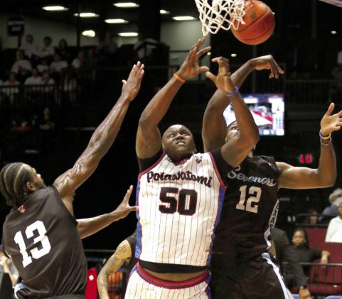 Paul Harrison, of the Potawatomi Fire, goes to the basket in the Central Conference Finals on June 8. Photo courtesy of Kent Bush.