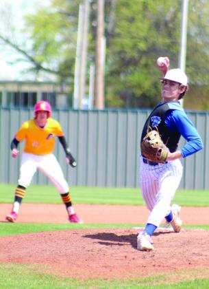 Bethel’s RJ Morris prepares to throw past home, as Dale’s Kash Vanbrunt prepares to run for third, during the Bill Tipton Classic game, played at Shawnee on April 7.