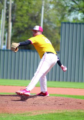 Dale senior JB Leaver winds up for the pitch in the first inning of the Bill Tipton Classic game against Bethel, played at Shawnee on April 7. The Pirates beat Bethel 12-4.