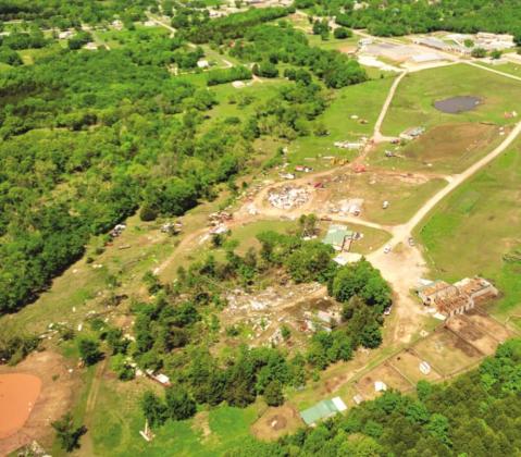 Shown is an aerial photo of the tornado path taken by Dist. 3 Commissioner Eddie Stackhouse during his ride with KOCO pilot Chase Rutledge