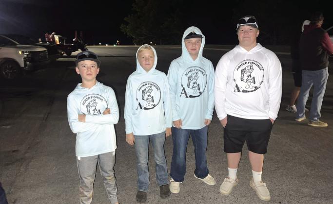 Asher Middle School students Braxton Ray, Hayes Templeton, Weston Knox and Eli Larman pose before their first Oklahoma High School Fishing tournament at the Lake of the Arbuckles in Oct. 2024. They placed fifth in that tournament, and they are looking forward to the season starting again in March. Photo provided by Melissa Ray. File photo