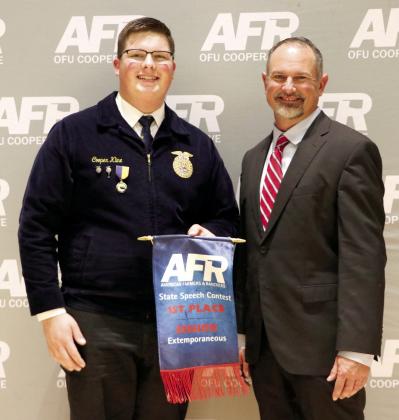 Cooper Kline, North Rock Creek, competed in the Senior Extemporareous category at the American Farmers &amp;amp; Ranchers (AFR) State Speech Contest held in Stillwater, Dec. 2, and he placed first. Photo provided