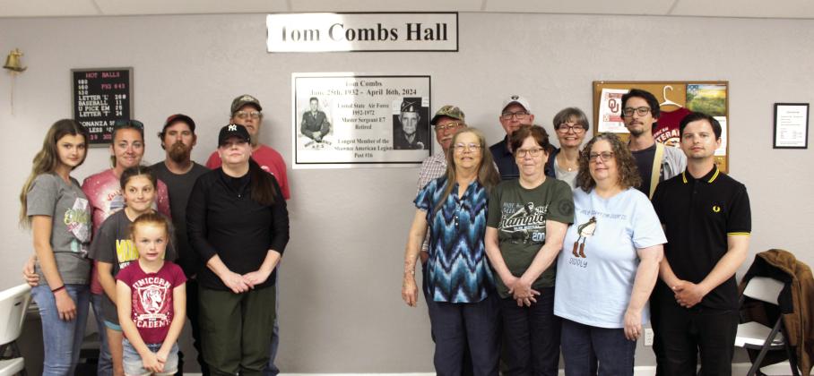 Family members of the late Air Force veteran Tom Combs traveled from Nebraska, Missouri, Altus and Moore for the rededication ceremony of the bingo hall at American Legion Post #16 in Shawnee on March 29. Natasha Dunagan, Countywide &amp; Sun