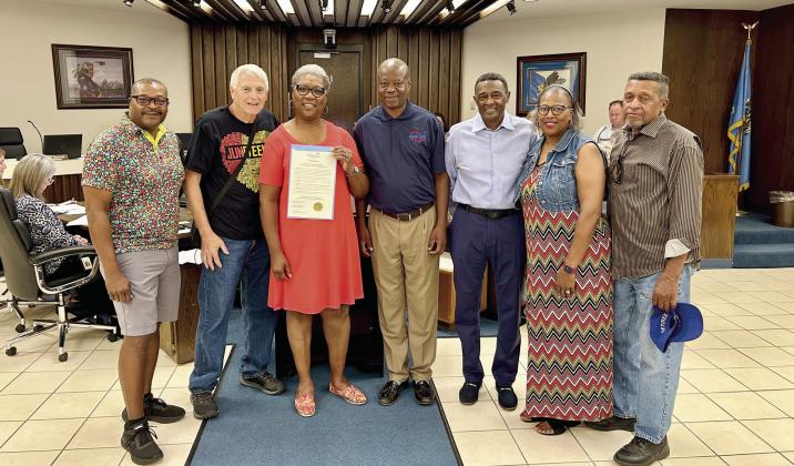 Representatives of the Dunbar Heights Neighborhood receive the proclamation presented by Mayor Ed Bolt to Commemorate Juneteenth and the Dunbar Heights Historic Neighborhood. Photo provided