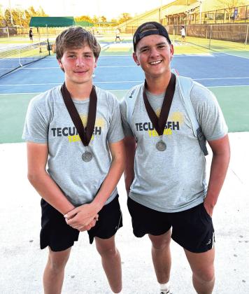 Tecumseh Boys #2 Doubles Team, Aaron Sack and Brodey Bone, shown here, placed second at the Elk City Tennis Tournament on April 13. The #1 Doubles Team of Taekwan Krush and Jaxon Kuhn placed fourth. Photo provided