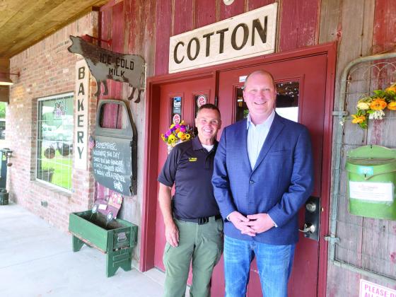 Attorney General Candidate Jon Echols poses for a photo with Pottawatomie County Sheriff Freeland Wood after a visit to The Farmer's Daughter Market in Tecumseh. Photo provided