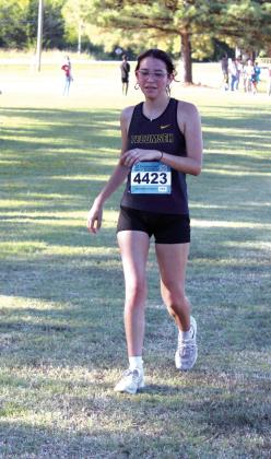 Tecumseh senior Ruthie Wakinyancikala completes her run during the Tecumseh High School Cross Country Meet on Sept. 10. The Lady Savages' team took first place, over Del City and Shawnee. Countywide &amp; Sun/Natasha Dunagan
