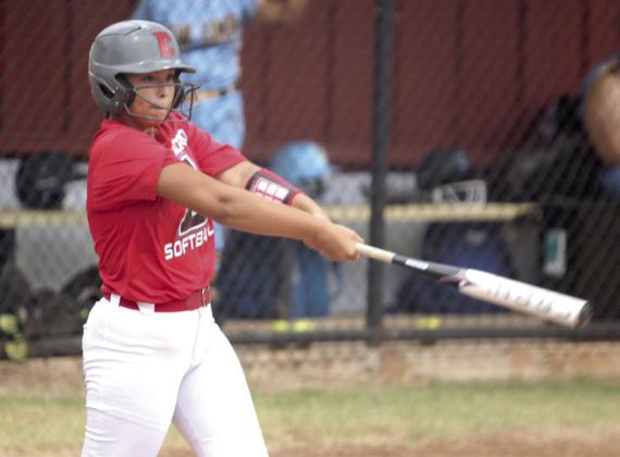 Earlsboro sophomore Avaleigh Fields smacks a single.