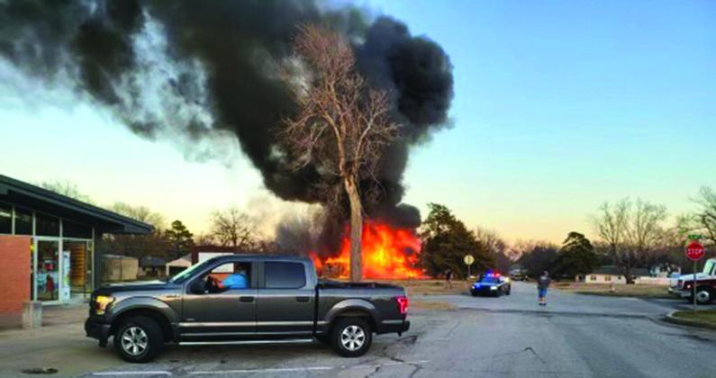 Friday evening, Jan. 20, 2023, folks from all over Tecumseh felt or heard the explosion. A house on Washington Street, just east of 4th Street was a total loss. The fire also claimed the life of a resident of the home. Photo courtesty of Augustus White
