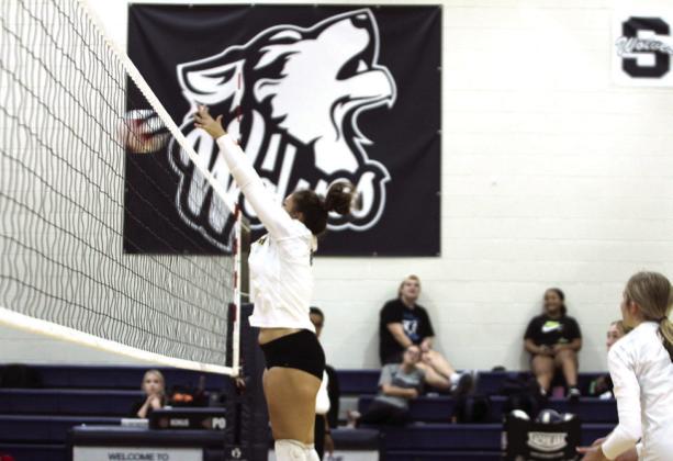 Tecumseh sophomore Aivah Dodgion makes a block during the Silver Bracket game against Harding Charter. Photos by Natasha Dunagan, Countywide &amp;amp; Sun