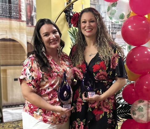 Child Advocacy Center of Central OK Executive Director KC Campbell (left) and Worrel's Haven Founder and Director Rachael Cole both won the Live United Director of the Year Award, in a tie, during the United Way of Eastern Frontier Country "Havana Nights" Gala on Nov. 8. Suzie Campbell, Countywide &amp; Sun