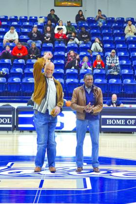 1966 graduate, Stanley “Too Tall” Jones was inducted into the SHS Hall of Fame on Jan. 26. In his senior year, towering over his opponents at 6’8”, number 55 led the Wolves in scoring, rebounding and block shots. Jones is enjoying time with his family as a retired Oklahoma City Police Officer. Pictured with Jones is HoF President, Tim Young. Countywide &amp; Sun/Julie Talton