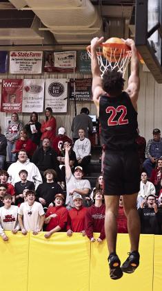 NRC’s Caleb Hawkins with one of three dunks on the night. NRC Boys beat Tecumseh 10167. They will go into the break 7-0.
