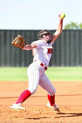North Rock Creek’s Hadley Gates winds up for the pitch in action against Dibble Thursday, Aug. 29. NRC swept Dibble.