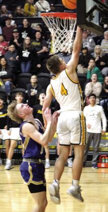 Tecumseh senior Brady Overstreet makes a layup in the last minute of the home game against Noble on Jan. 13, to help put the game into overtime. Noble won, 44-41.