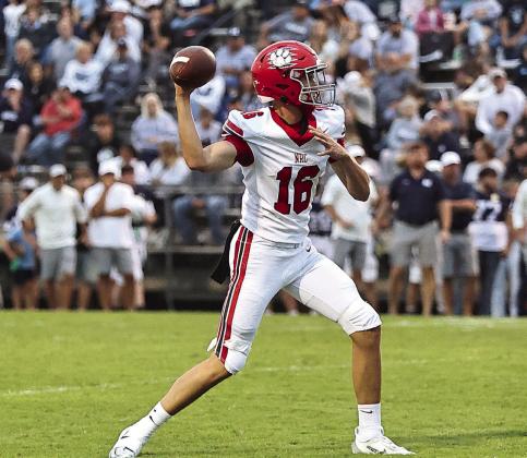 Starting QB Landon Rosser looks for an open receiver in the season opener against Marlow. NRC came up short, losing 41-6. They are off this week. Next week they will travel to Prague.