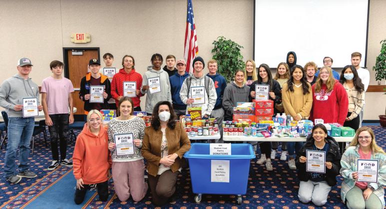 SSC students enrolled in the Leadership Development course gathered approximately 400 nonperishable food items, hygiene products and paper goods to be donated to the College’s Food Pantry and the Salvation Army. Photo provided