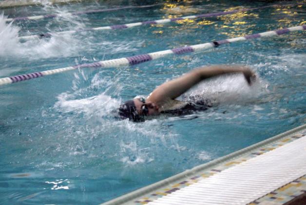 Shawnee's Delaney Uranga competes in the Girls 100 Yard Freestyle during the swim meet held at the Shawnee YMCA on Nov. 17. The Shawnee girls and boys teams swam against those from Bixby, Plainview, Lone Grove, Ada and Byng. Countywide &amp; Sun/Natasha Dunagan