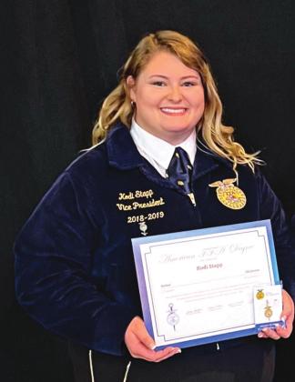 Bethel FFA member Kodi Stapp poses after receiving her American FFA Degree at the National FFA Convention and Expo in Oct. Photo provided.