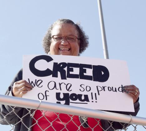 Retired Shawnee Public School teacher Cheryl Booth shows her support during the Creed Humphrey Day Celebration at Shawnee High School on March 4. Countywide &amp; Sun/Julie Talton