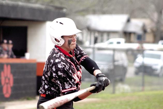 Maud’s Beau Willis prepares to hit a single during the home game against Earlsboro on March 20. Earlsboro won, 16-2.