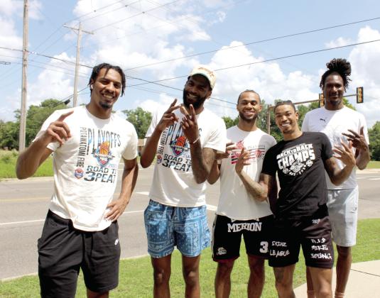 Members of the Potawatomi Fire team pose in front of Epic Snocones at the corner of Beard and Dunbar during the Juneteenth celebration on June 19. Shown, from left, are K.T. Boucham, Jachai Simmons, Jaylen Mahone, Chuck Guy, and Jay Hedgeman. Natasha Dunagan, Countywide &amp; Sun