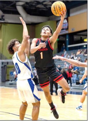 Dale's Tryson Nash gets two points on the drive against Hooker. The Pirates advanced to State after their 65-44 win in Area. They take on Vanoss at 4:30 on Mar. 12 at OG&amp;amp;E Coliseum. A win there will advance them to Yukon at 3 pm on the 13th. A win there would put them in an 8:30 pm final at OG&amp;amp;E Coliseum, Mar 14. Photos Courtesy of Rick Hester, Lincoln County News