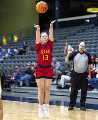 Dale's Peyton Bays gets an open look on a three point shot in the Area win against Pawhuska on Mar. 7.