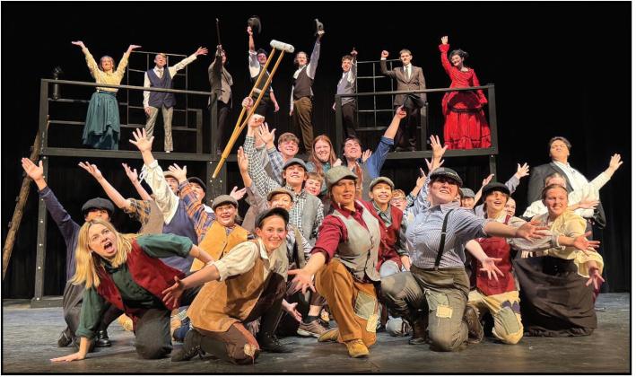 Alexis Martin, front and center with gray vest, won a Spotlight Award at the Kelli O'Hara Awards on May 29 for her supporting role as Romeo in "Newsies." Photos provided.