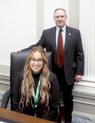 Pictured above, Tecumseh’s Josie Hilton poses with Rep. Danny Sterling. Below Brody Miller also sits down for a photo. Photos provided