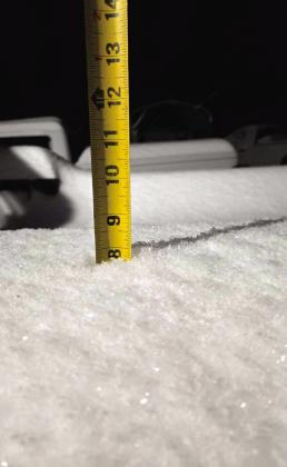 Karen Jones measures the accumulation in Bethel Acres.