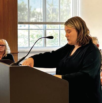 Maranda Tillman reads a prepared statement detailing concerns about the proposed Homeless Center to the Pottawatomie Board of County Commissioners, Tuesday, Aug. 27. Countywide &amp;amp; Sun/Suzie Campbell