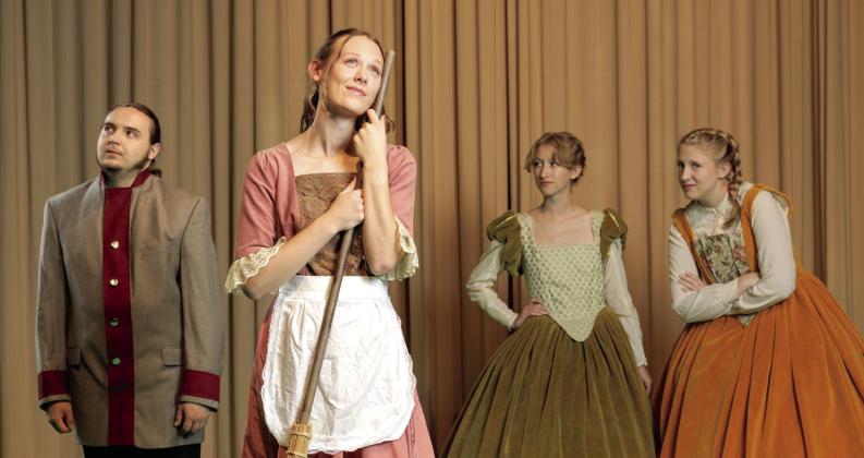 Joshua McCleskey (Sophmore, Cinderella’s Father), Natalie Bright (Senior, Cinderella), Josie Watson (Freshman, Florinda), Madeline Carlson (Freshman, Lucinda) will take the stage in OBU Theatre’s presentation of “Into The Woods JR. in the Black Box Theatre inside the Sarkeys Center. Photo provided