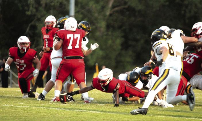 McLoud freshman Anthony Gilliam recovers the ball after fumbling it during the homecoming game against Tecumseh. Natasha Dunagan, Countywide &amp;amp; Sun