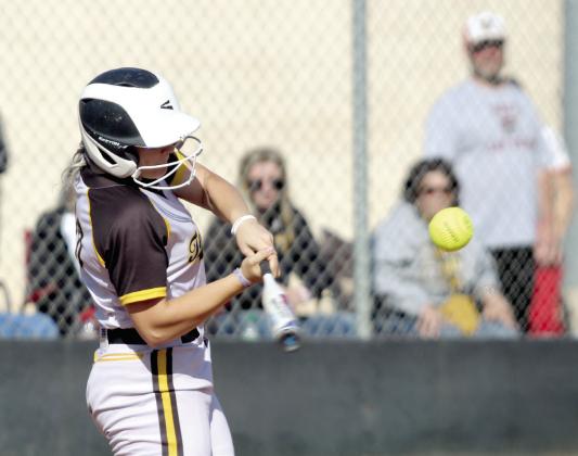 Tecumseh sophomore Embrie Smith lines up to hit a double in the home game with McLoud on April 7. Natasha Dunagan, Countywide &amp; Sun