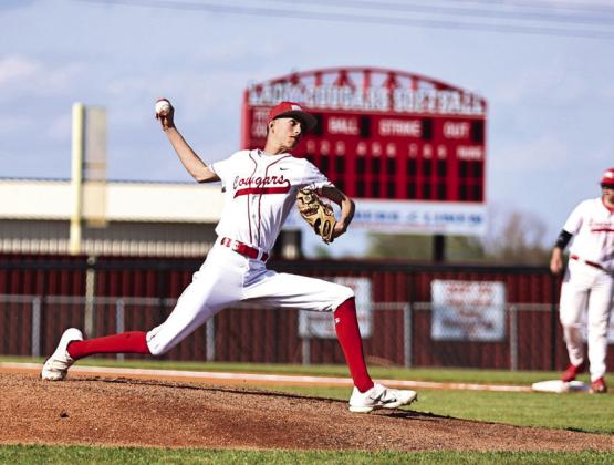 North Rock Creek’s Cason Coomer, starting pitcher in the game Monday, Apr. 10. The Cougars lost to Bristow 0-4. Photo courtesy of Gowin Photography
