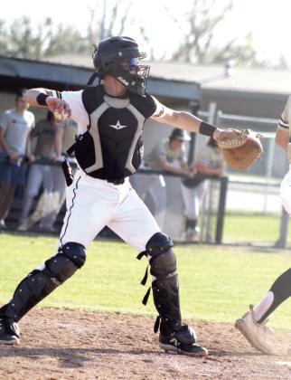 Tecumseh sophomore Caleb Sparks throws back to the pitcher in the fourth inning of the game with Inola. Countywide &amp;amp; Sun/Natasha Dunagan