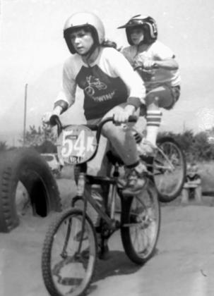Cindy (Cooper) Parsons, far left, and her brother Rodney Cooper compete in BMX racing at one of the two tracks in Shawnee in the late 1970s. Parsons and Cooper will be inducted into the Oklahoma BMX Hall of Fame on Oct. 12. Photo provided