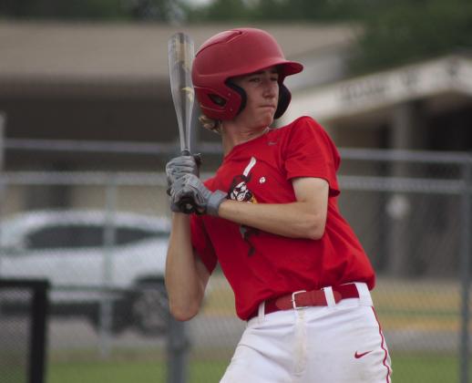 Junior Chase Harris, on the Dale Pirates team, dodges a ball while at bat in an American Legion Baseball summer game with Tecumseh during the John (Rocky) Barrett Classic at Tecumseh High School on June 20. The senior games were held at Shawnee High School. A total of 10 teams played in the round-robin tournament, which was won by Elk City for both seniors and juniors, said American Legion Baseball Assistant Director Keith Upton. (See full cutline below.)