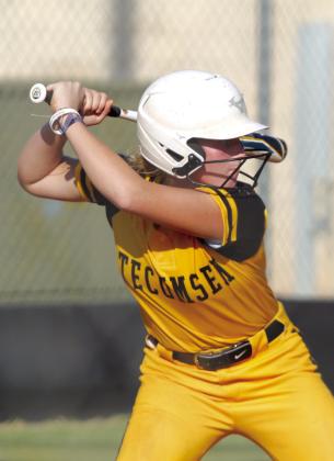 Tecumseh junior Steeli Mitchell concentrates while at bat in the fourth inning of the Aug. 13 game with Cleveland.