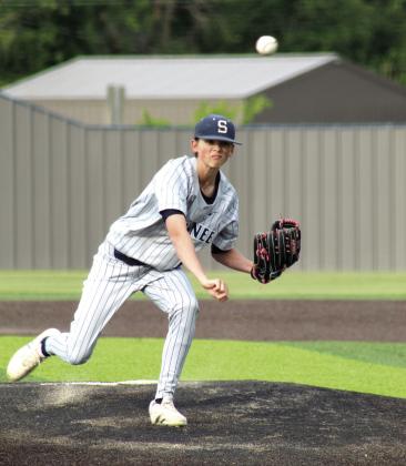 Shawnee sophomore Noah Bass sends it sailing home in the home game against Putnam City on May 1.