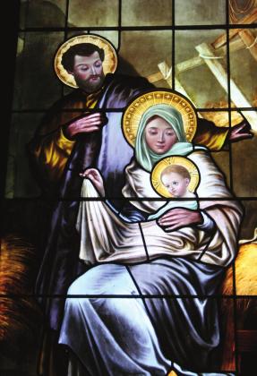 The stained glass Nativity Window at Emmanuel Episcopal Church depicts Mary holding the infant Jesus in her arms as Joseph looks over her shoulder. Emmanuel Episcopal is celebrating its 125th anniversary this year. Countywide &amp;amp; Sun/Kendra Johnson