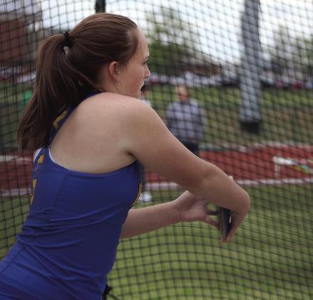 Bethel’s Bailey Murray prepares for her throw in discus during the track and field meet at OBU on April 9. Countywide &amp; Sun/Natasha Dunagan