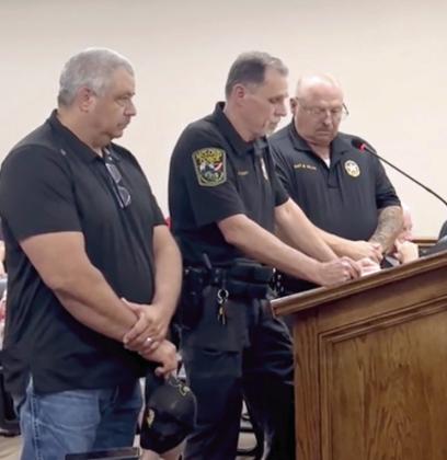 Members of the McLoud Police Department addressed the McLoud City Council regarding the 'vote of no confidence' conducted by the FOP. Sgt. Michael O'Leary read a statement urging the Council to stop the disruptions being made by the FOP and let Chief (Kyle) Webb do his job. Suzie Campbell, Countywide &amp;amp; Sun