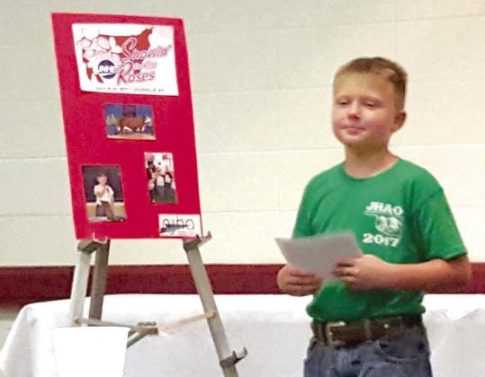 Taylor Marrs is shown in 2017 giving his first Peewee Division speech at the Junior National Hereford Expo. Marrs, who will be a senior at Tecumseh this year, won first earlier this month for Advanced Speech in the Intermediate Division. Photo provided
