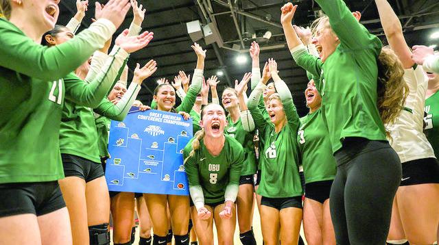 The Oklahoma Baptist University Volleyball team are the Great American Conference Champions again. Photo Provided