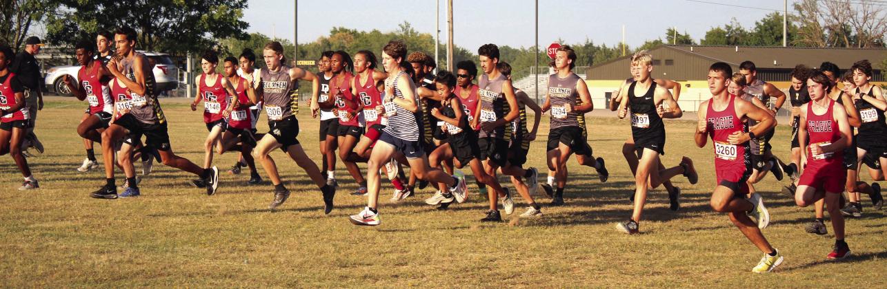 Eighty-six boys from area schools take off from the starting line during the Tecumseh Cross Country Meet on Sept. 22. Tecumseh’s Boys Team placed second, and North Rock Creek’s Boys Team came in fifth. NRC senior Jordan Coody placed first with a time of 5:13.20, followed by Tecumseh seniors Logan Haworth in sixth, Izak Williams in seventh, and James Negahnquet in 10th, according to www.ohstrack.com. Countywide &amp;amp; Sun/Natasha Dunagan