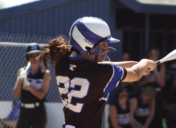 Bethel sophomore Kendall Bullen hits a single in the third inning of the Mounds game on April 13. Played at Bethel in the Dale Festival, the Lady Wildcats won this game, 12-2, but lost their next three games with Prague, Shattuck and Morrison. Countywide &amp; Sun/Natasha Dunagan