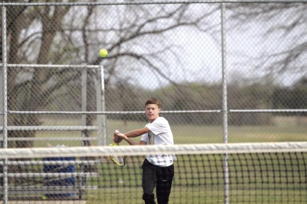 Tecumseh freshman Jett Jeffcoat competes in #2 Singles during the Tecumseh Tennis Tournament on April 1. Natasha Dunagan, Countywide &amp; Sun